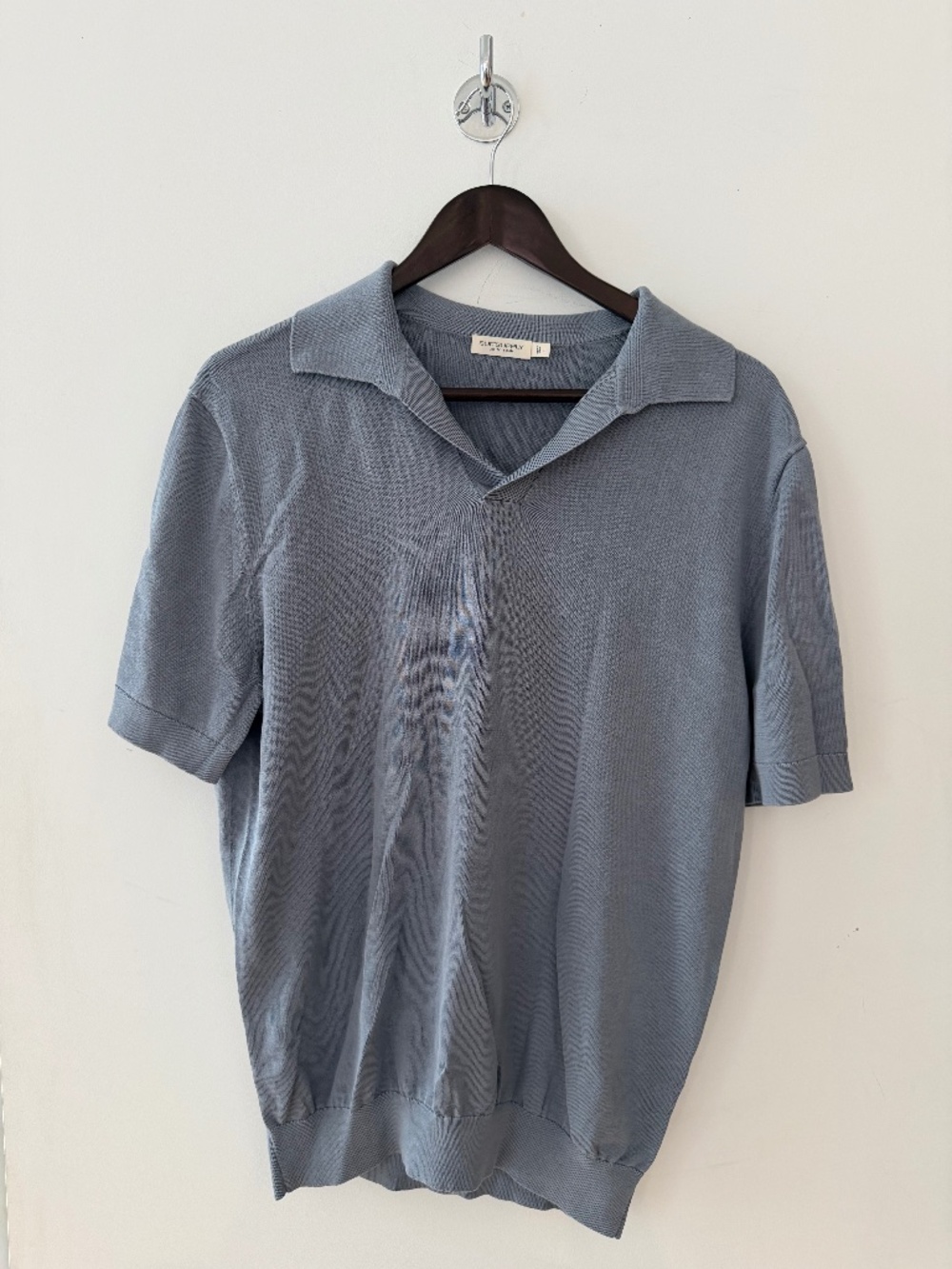 Suitsupply Blue Cotton Silk Short Sleeve Polo